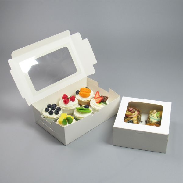 Cake Box White Cardboard Simple Paper Cupcake Box Transparent Square Cake Packaging Box With Window