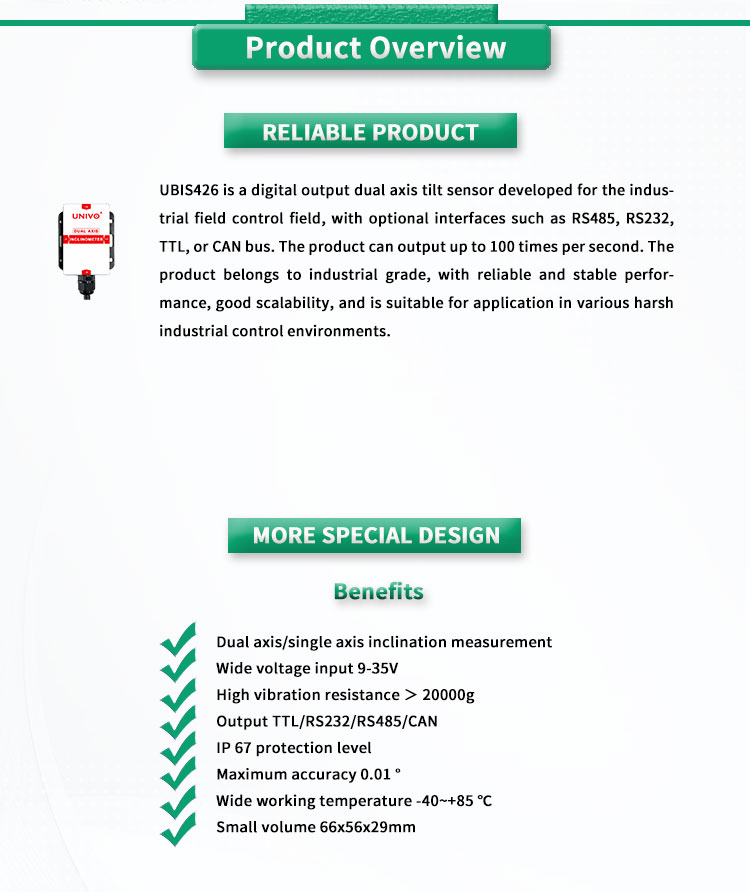 High Precision and Industrial Dual Axis Inclinometer with Digital Inclination Sensor