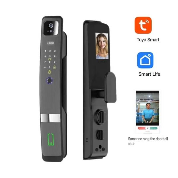 Quality Aluminum Alloy Smart Door Lock Unlock with Tuya Face Password Fingerprint Card and Key for sale