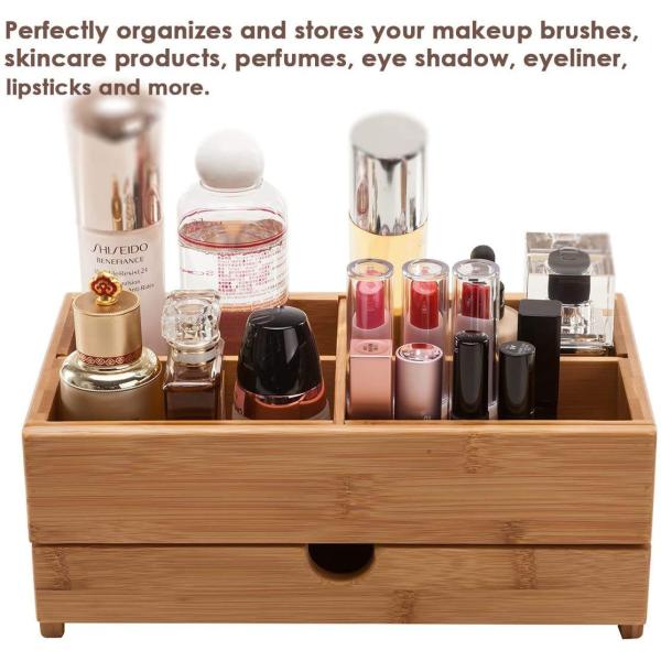 Cosmetic Removable Dividers Wooden Makeup Organizer Waterproof With Drawer