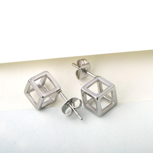 Quality Stainless Steel Square Stud Earrings, Pierced earrings, Square Gold plated Stainless Steel Earrings for sale