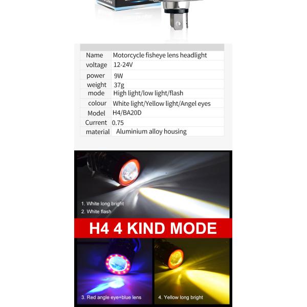 Three Eyeballs Motorcycle LED Headlights Near Yellow Far White Auxiliary Light