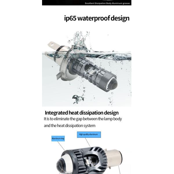 Mini Driving Light DRL Motorcycle LED Headlight Bulb H4 H6 BA20D P15D Auto Car Fisheye Projector Lens Dual Color