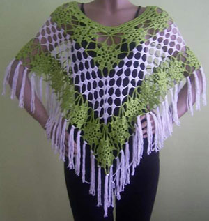 Black Evening Triangle Shawls Wraps with Tassel in Granny Square Pattern