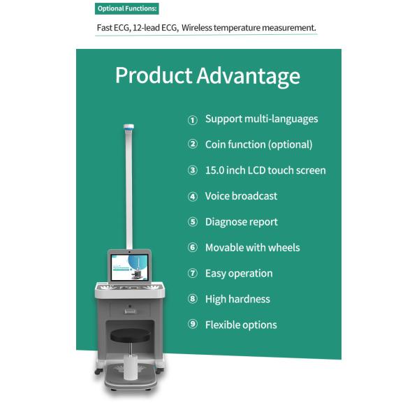 Lcd Multimedia Advertising Bmi Health Check Kiosk Smart Fat Composition Analyzer