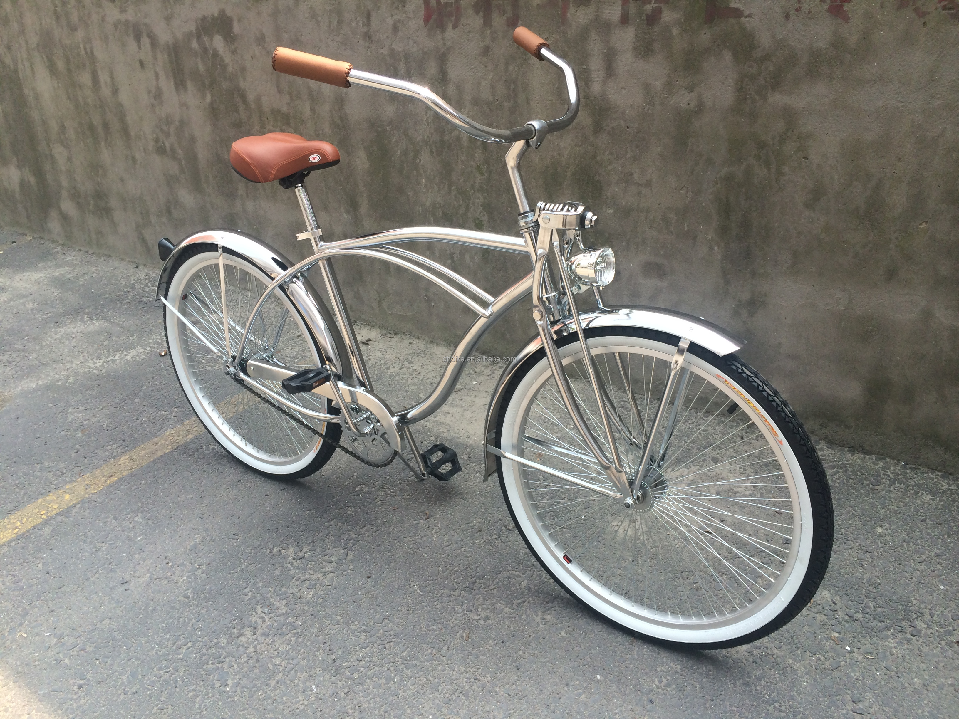 17kg 26inch 68Spokes Rim Sliver color CP frame Chrome paint single speed OEM/ODM men front spring fork beach cruiser bicycle