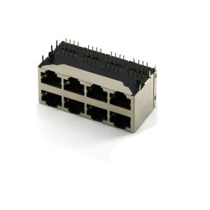 China 1x4 Multi Port Network Female Connector RJ45 Shielded Socket With Led Light on sale
