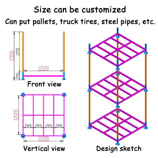 2.25T Tire Stack Rack Galvanized Metal Stacking Pallets Red