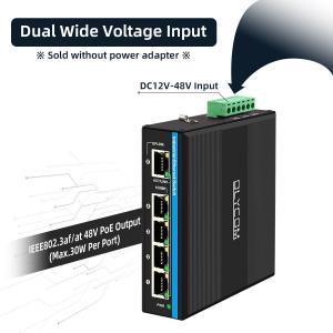5 Por Solar PoE Switch MPPT Battery Powered Gigabit E-Mark Network 120W DC12V/DC24V/DC48V Input
