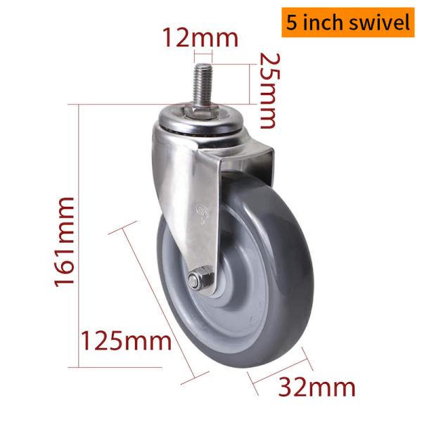 EDL 5Inch Stainless Steel Caster Loading 150Kg with TPU Wheel Threaded Swivel/Brake S545S-75