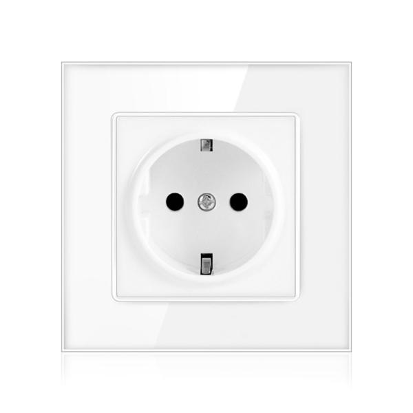 Power Socket,16A EU Standard Electrical Outlet 86mm * 86mm white Crystal Glass Panel wall socket