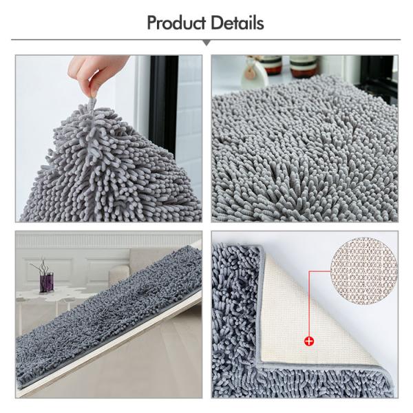 Non Slip Washable Chenille Bath Mat Rectangular Shape