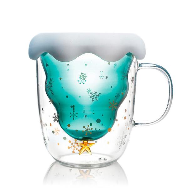 Quality Christmas Wish Tree 250ml Glass Cup ,Insulated Glass Coffee Mugs With Lid for sale