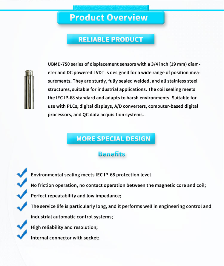 UBMD-750 High Precision UNIVO LVDT Linear Displacement Sensor Ideal for Nuclear Power Industry