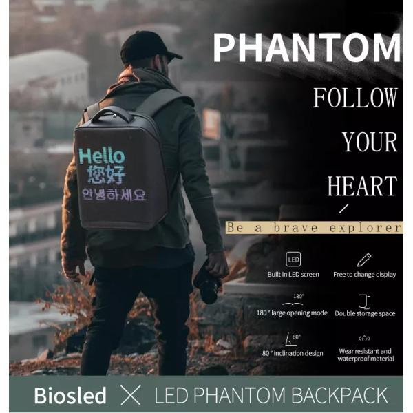 OEM Bluetooth Backpack LED Screen 64x64 Pixel Light For 16 Inch Laptop