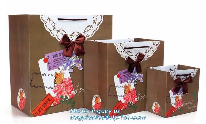 Custom paper bag with handle coated white paper bag printing pattern flower carrier bag,Flower carrier paper bags with d