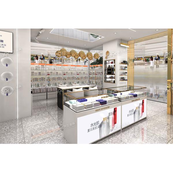 Cosmetic Store Design Gold Rush Series Case 85sqm Perfume Shop Rack for Skincare Store Decoration