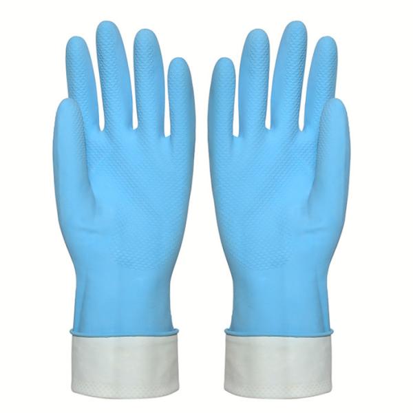 China Cotton Flocklined Household Kittchen Rubber Gloves Rubber Dish Washing Gloves wholesale