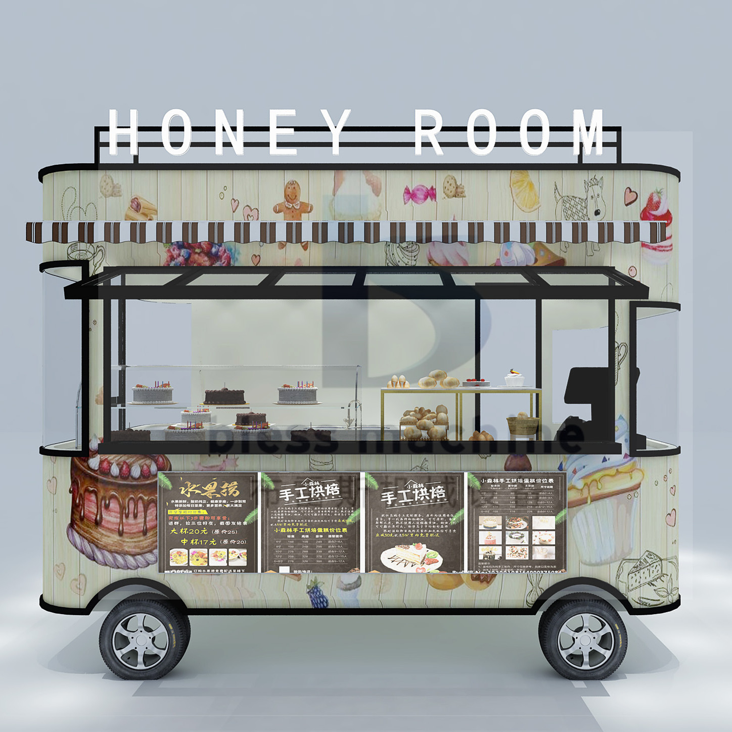 Stainless Steel Fast Food Snack Beverage Beer Drink Ice Cream Coffee Milk Tea Trailer Bar Cart
