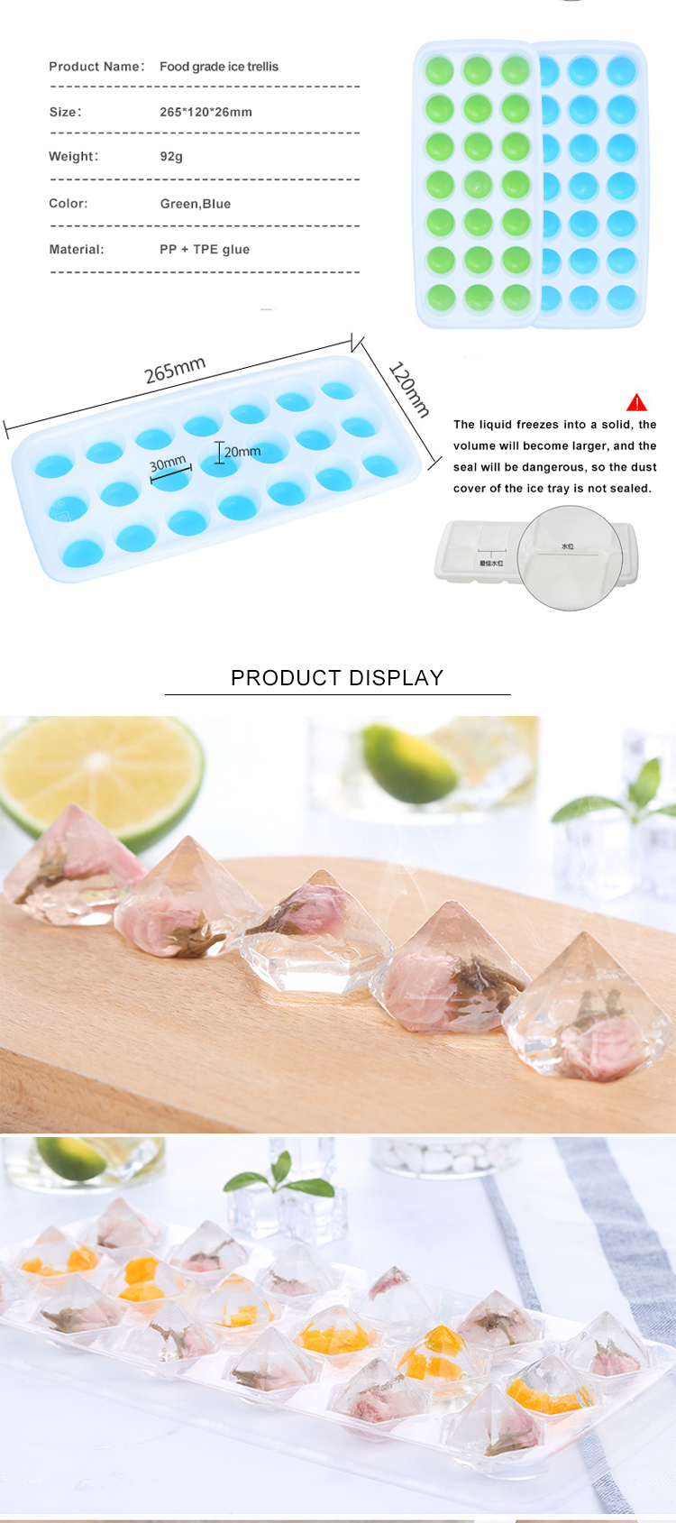 Easy Release Stackable PP TPE 14 Ice Cube Molds For Whiskey