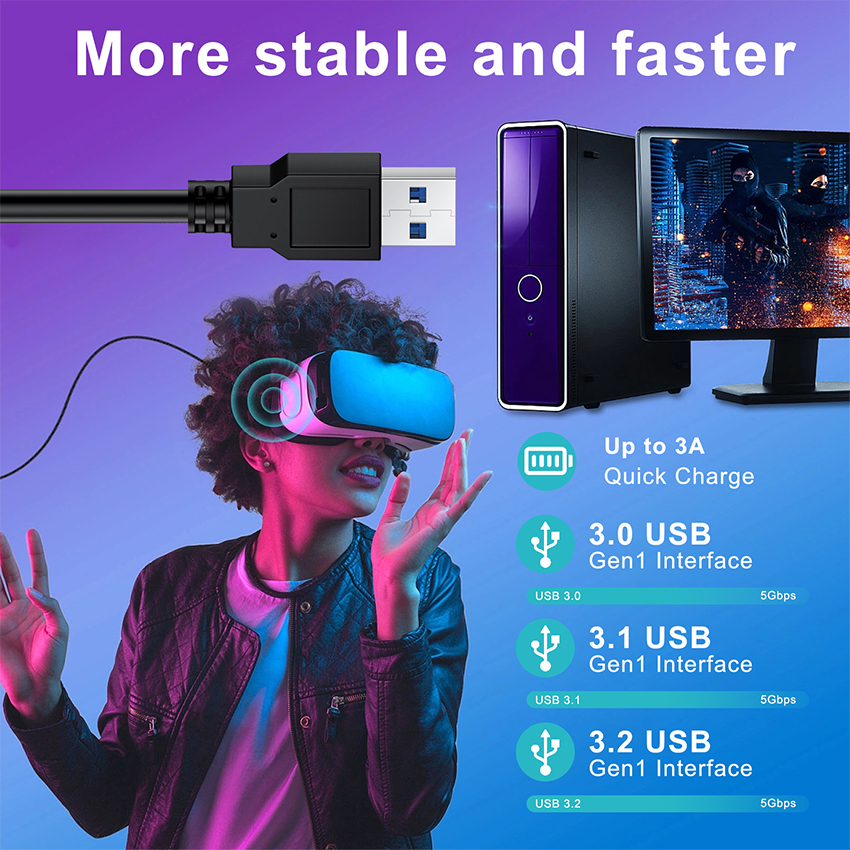 High Speed 5Gbps 3.0 USB Type-C to Type A Cable for VR 1 2 Headset VR Link Cable