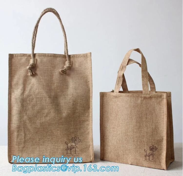 JUTE STORAGE BASKET WITH COTTON ROPE HANDLES,Burlap fabric jute toy storage basket for home storage organization bagease