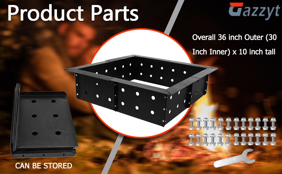 Square Outdoor Fire Pit Ring 36" Outside Diameter 30" Inside Heavy Duty Steel Fire Ring with Heat Resistant Paint