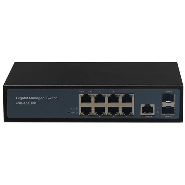 Durable Managed Fiber Optic POE Switch 1000M 8 Ports With 2 Gigabit SFP Ports