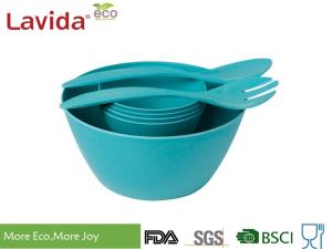 China Large Size Bamboo Salad Bowl Set Fiber Natural Rustic Texture High Strength wholesale