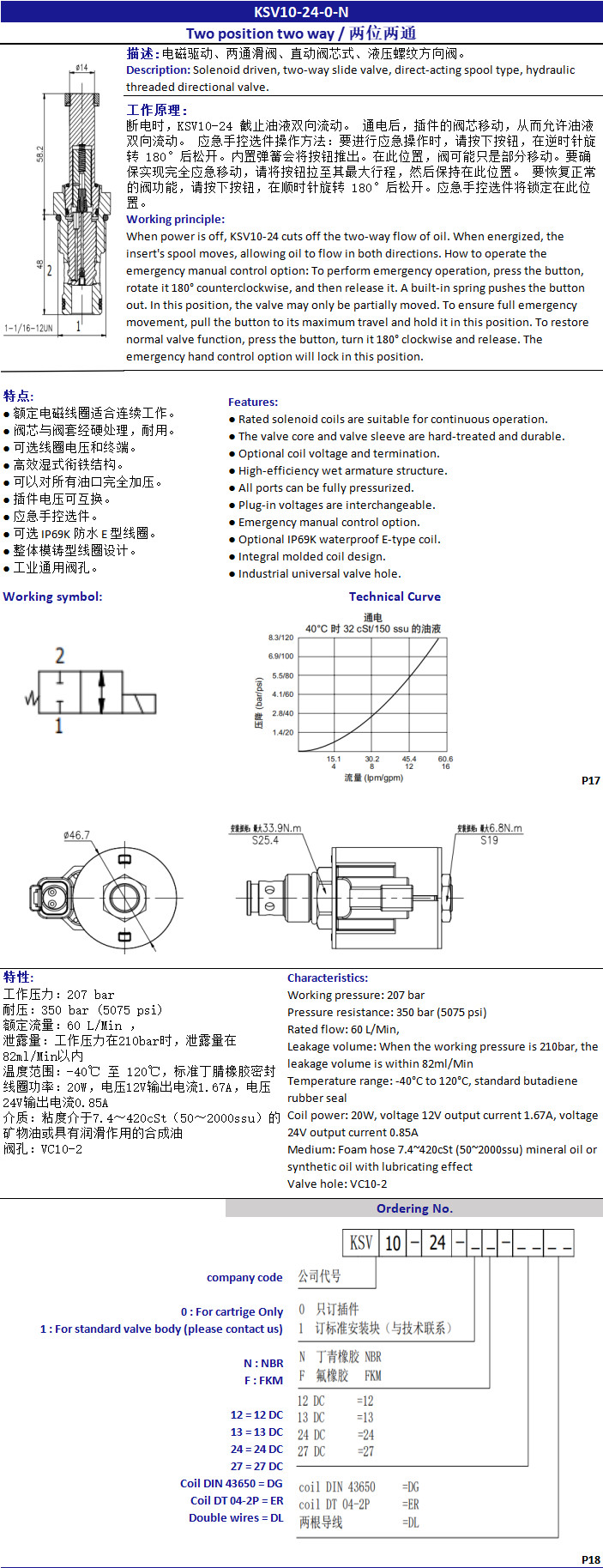 On / Off Control Cartridge Solenoid Valve With Two Way Two Position