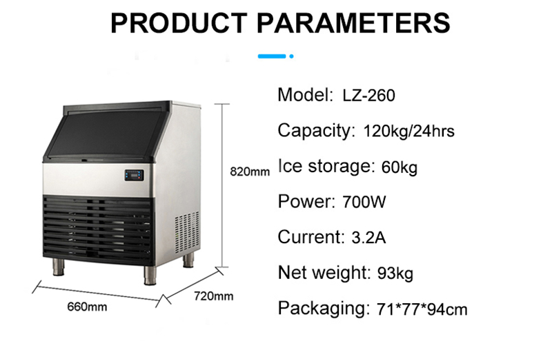 60KG Ice Storage Capacity LZ-260 Ice Cube Machine for Simple Operation in Ice Making