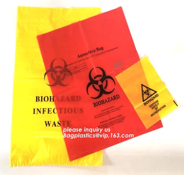 LDPE biohazard waste bin bags disposable medical autoclave bags, biohazard specimen bag plastic adhesive flat bag, bagea