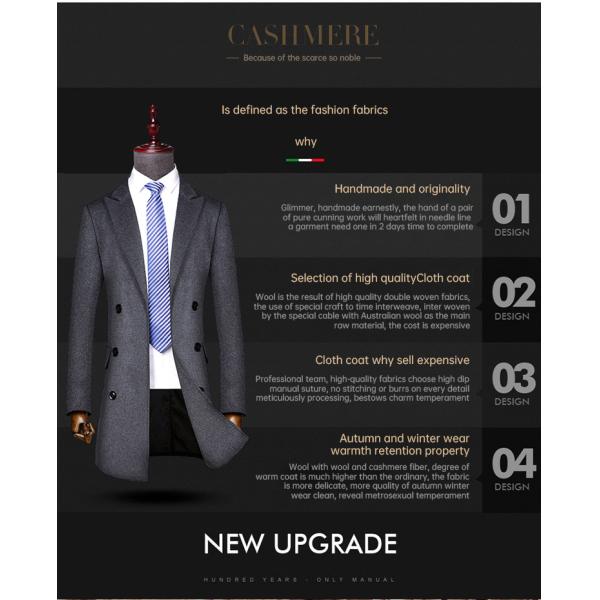 Business Casual Double-Breasted Men's Woolen Coat in Standard Thickness Canvas Fabric