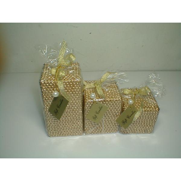 3x3x3"/4"/6"paraffin gold/silver/pearl unscented Xmas square bead candle package of opp bag with printing gift card