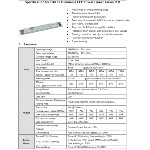 40W DALI2.0 Dimmable LED Driver Flickering Free With Push Button