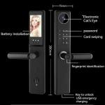 Touchscreen Smart Front Door Locks Fingerprint Anti Peep Tuya App Remote Control