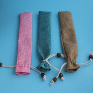 China Cute Pen Biodegradable Jute Bags , Eco Friendly Round Drawstring Pouch wholesale