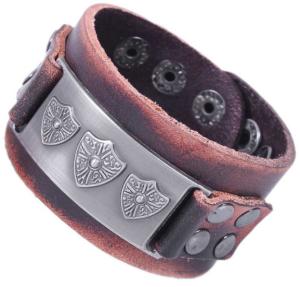 Shield charm leather cuff with dots studs, men leather bracelets