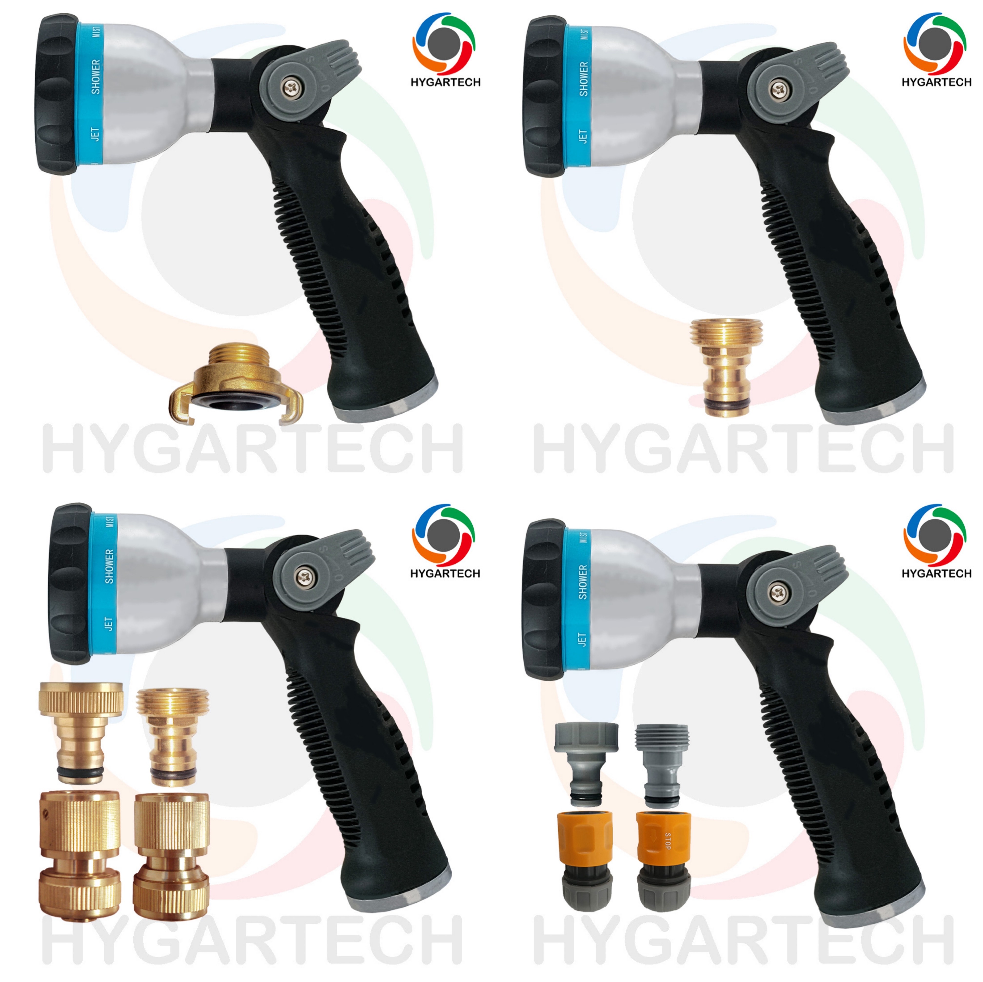 Metal 8 Modes Hose Multi Purpose Spray Nozzle W/ Thumb Control