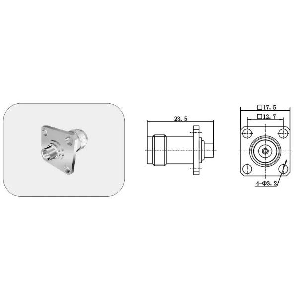 Female TNC Bulkhead Connector 4 Holes Flange Mount RF Solder Connector