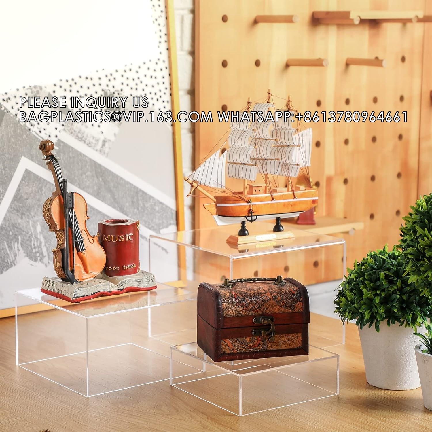 Acrylic Boxes Acrylic Display Nesting Cubes 5 Sided With Hollow Bottoms Display Stand Shelf For Comestic
