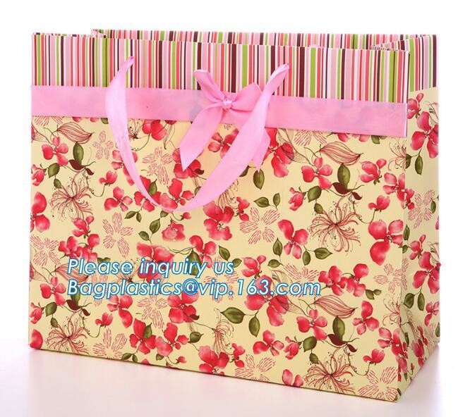 Custom paper bag with handle coated white paper bag printing pattern flower carrier bag,Flower carrier paper bags with d
