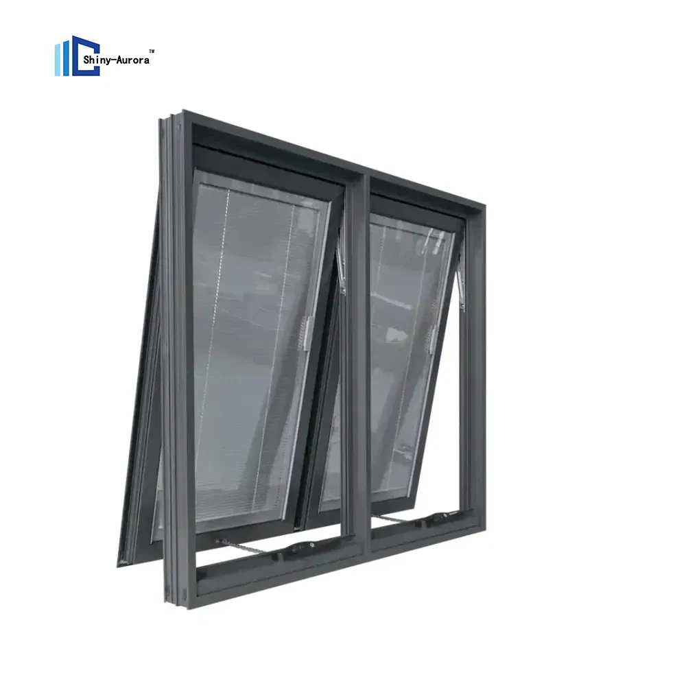 Residential House Waterproof Energy Saving Double Tempered Glass Aluminium Awning Windows