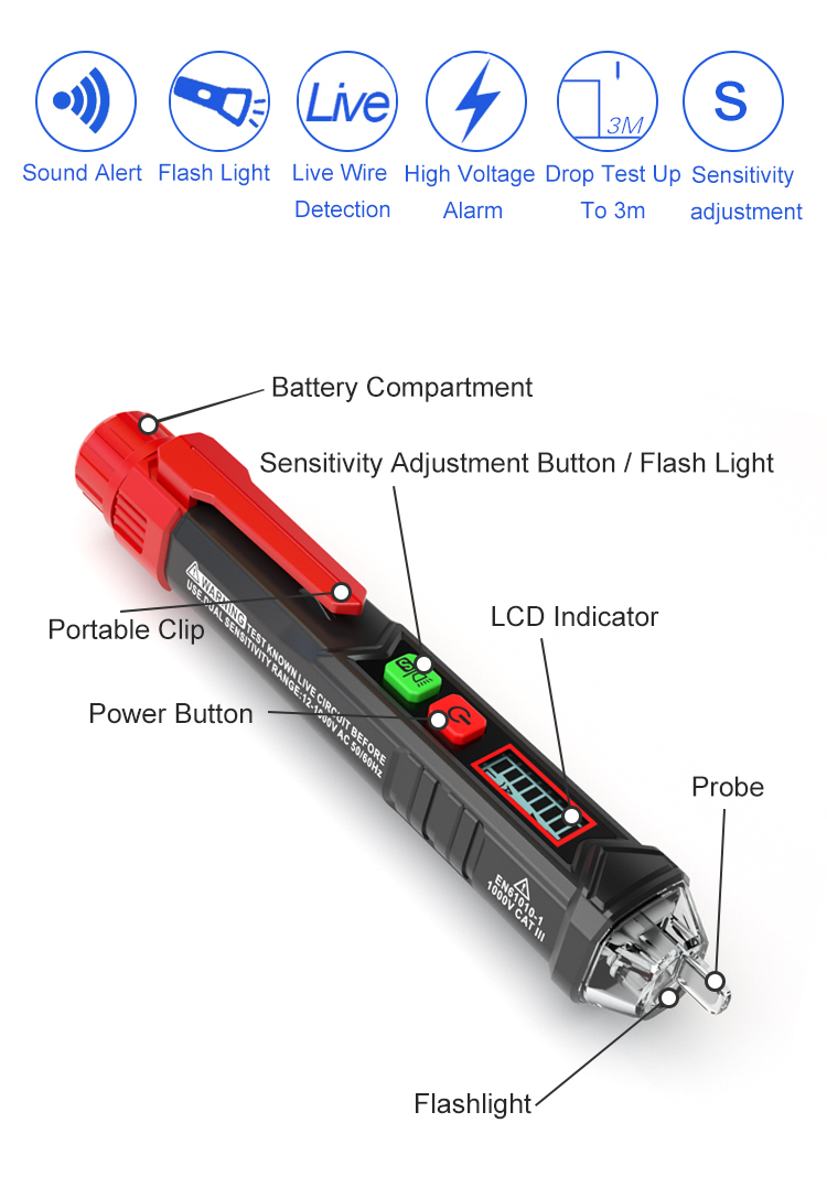 HABOTEST Pen Type Voltage Tester HT 100 LCD Display Non Contact Volt Stick