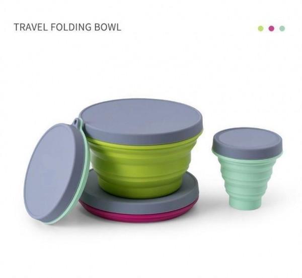 Quality Outdoor Silicone Tableware Set,Silicone folding bowl and portable cutlery set for outdoor picnics and travel for sale