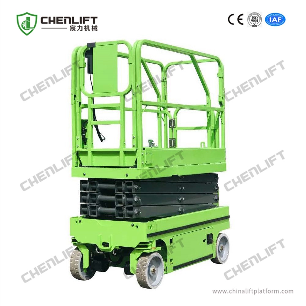 Green 10 Meters Lifting Height Self Propelled Scissor Lift MEWP With One Year Warranty