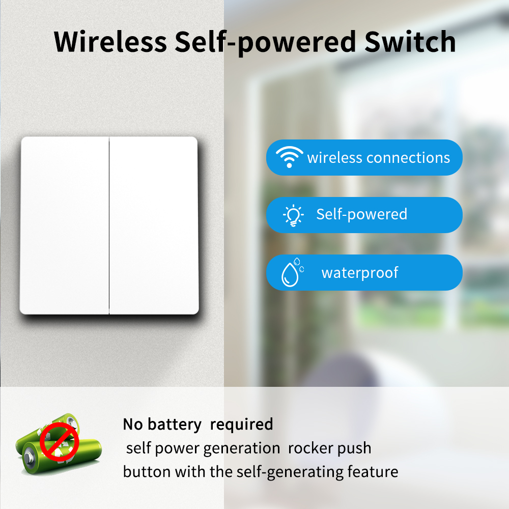 No Battery Wireless Kinetic Switch Rocker Push Button Self Powered Light Switch