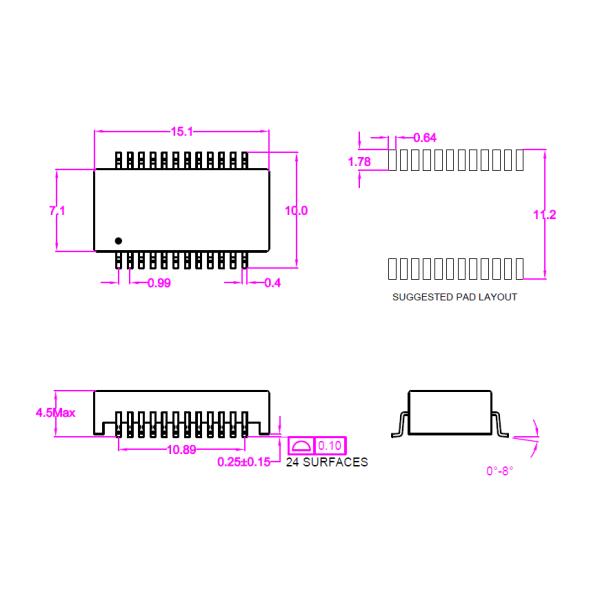 Surface Mount Type Ethernet Lan Transformer G2401CG/G2405CG Single Port Durable