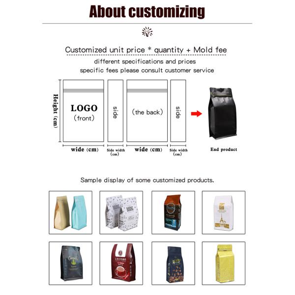 Food Grade Aluminum Foil Coffee Sachet Bag Flat Bottom 300 Micron With Zipper Valve