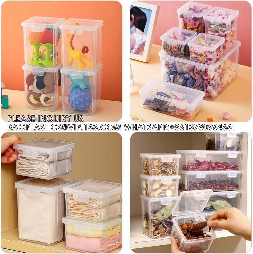 Plastic Storage Box Clear Stackable Storage Containers With Hinged Lids Small Empty Organizer Bins For Food Snacks